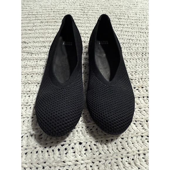 Eileen Fisher Knit Slip On Ballet Shoes Flats Textile Leather Womens 8.5 Black - Picture 2 of 9